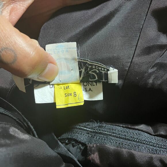 Vintage 80s AJ BARI Strapless Dress PEPLUM Velvet Flocked Taffeta Rhinestones S - Picture 8 of 10